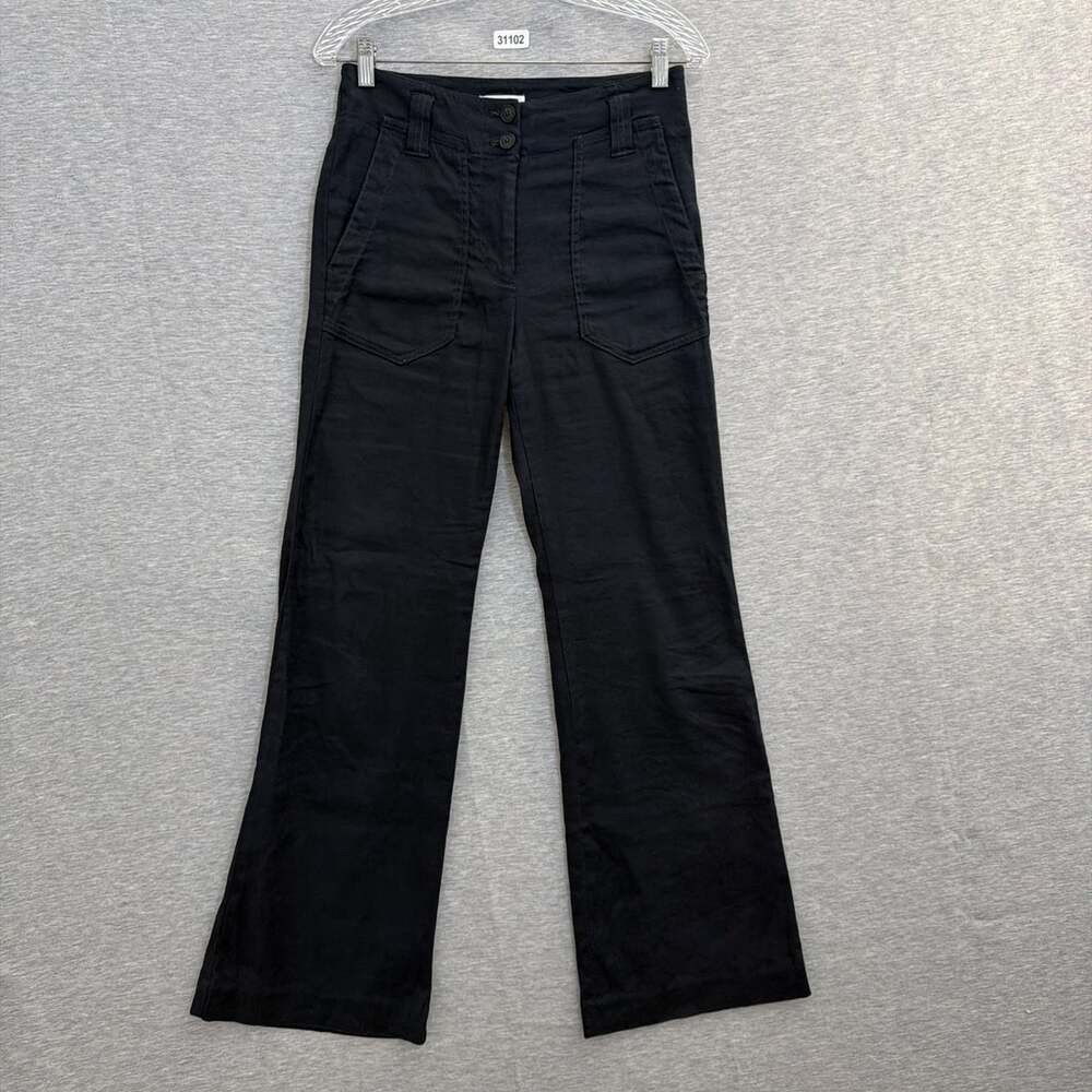Maeve Anthropologie Womens Utility Bootcut Pants Black Linen Blend Size 4